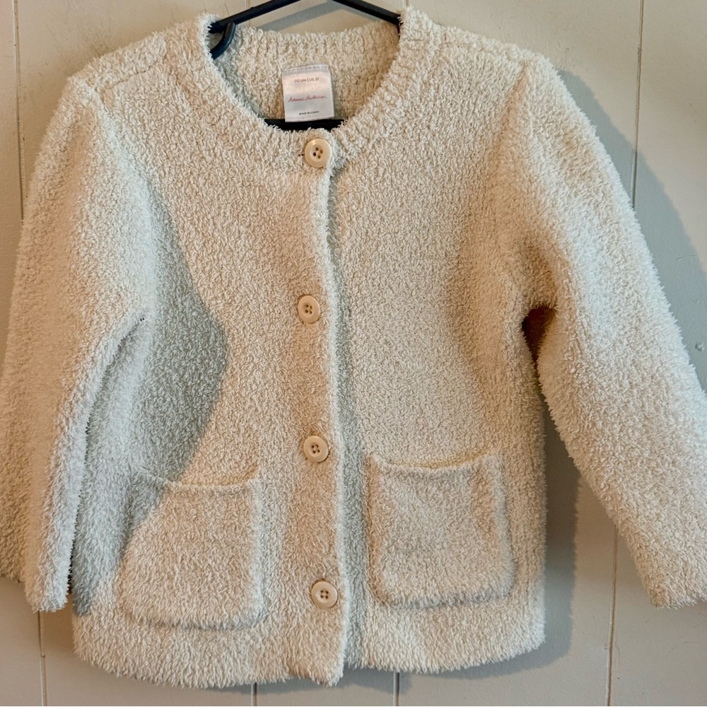 Hanna Andersson Cozy Cream Sherpa Button-Front Toddler Girls Jacket, Size 3T